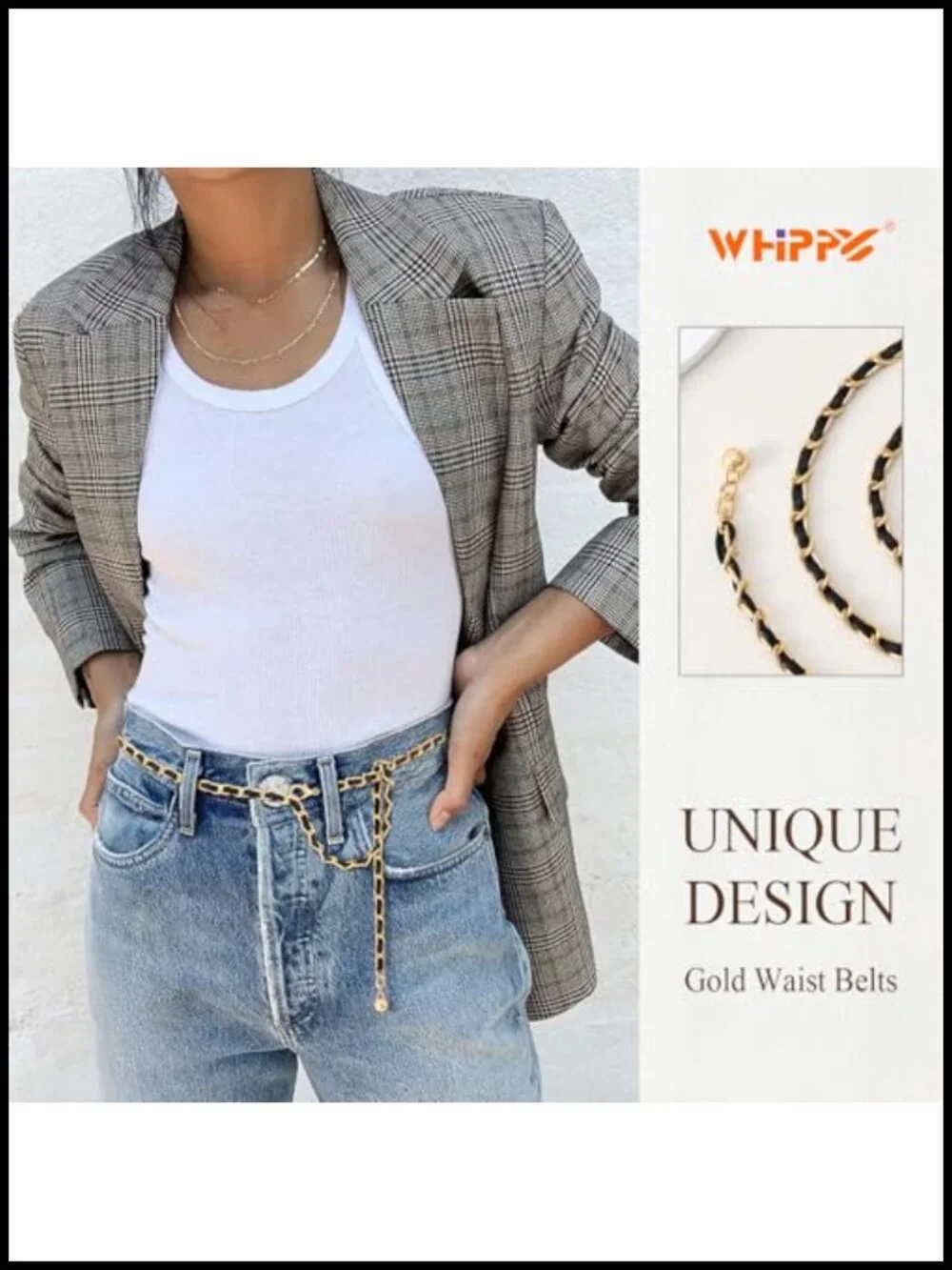 Metal Chain Waist Belt Adjustable Leather Link Chain Belt for Dresses Jeans